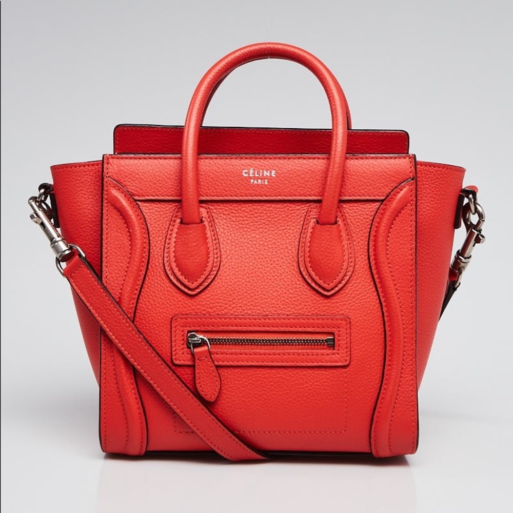 Céline drummed calfskin nano luggage vermillion